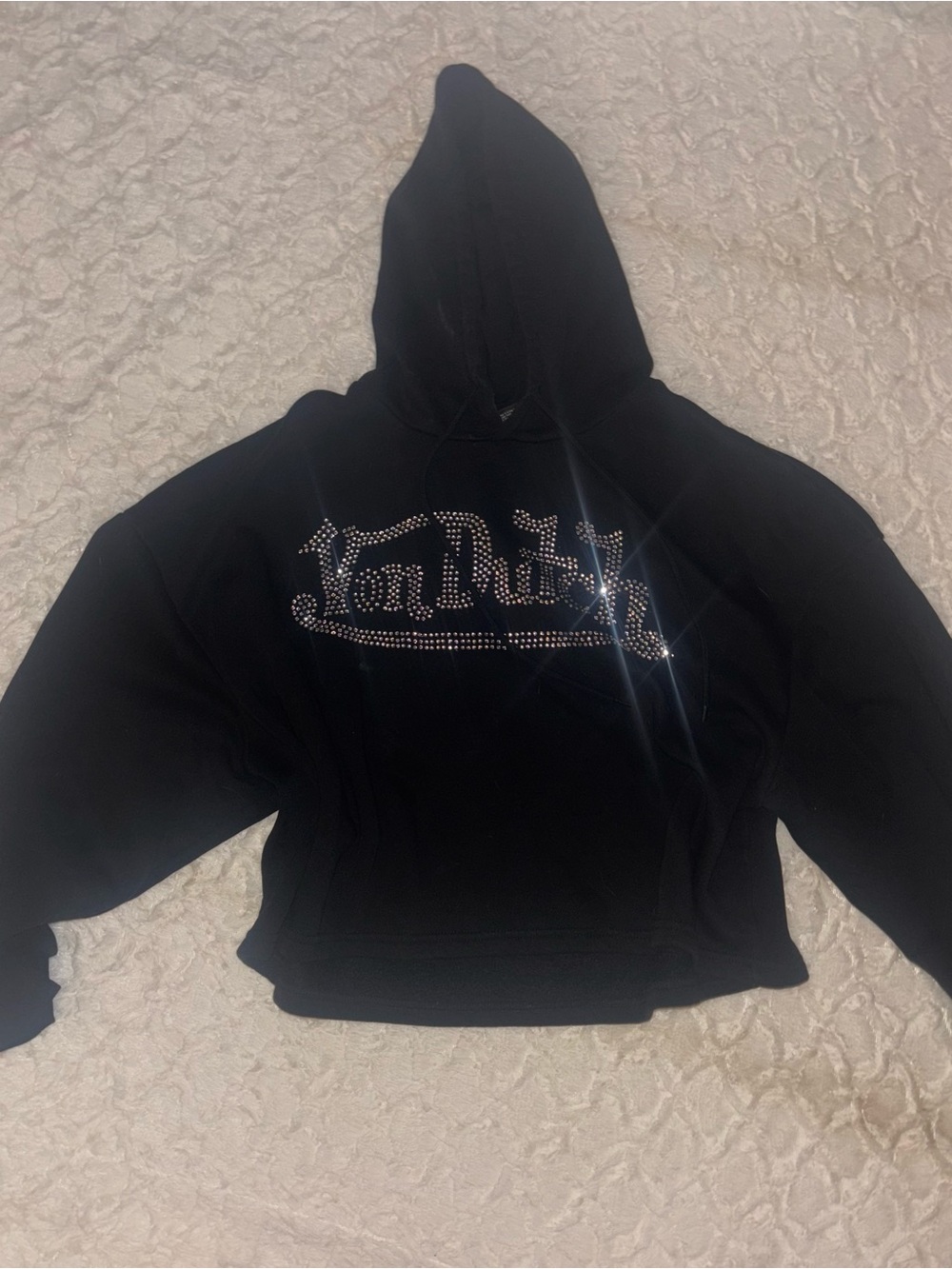 Von Dutch Black Rhinestone Logo Women’s Hoodie Size M